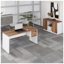 Ver imagem 3 de Kit Mesa Escritório 1,20x0,60m C/ Gavetas + Armário Baixo Credenza - Workstart - Nogal Sevilha/branc