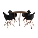 Ver imagem 1 de Mesa Jantar Redonda 90cm Amêndoa Clips 3 Pés com 4 Poltronas Eiffel Eames Daw Pretas Base Cobre