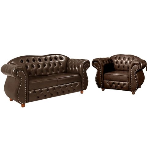 Uma Namoradeira Chesterfield Merlo + Uma poltrona - Corano Marrom/ decoração, recepção, sala tv e