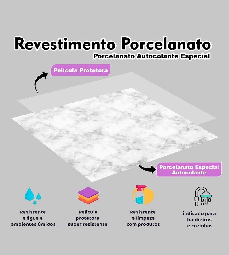 10 Placas Revestimento Porcelanato Mármore Branco Laminado 25x25cm - 2