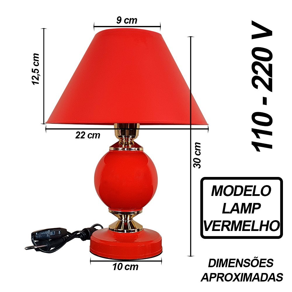 Abajur Moderno Decoração Quarto Sala Luminária Lamp Red Vermelho - 2