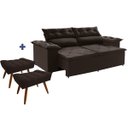 Ver imagem 1 de Sofá Compact 200Cm Retrátil e Reclinável com Molas Espirais Marrom - Incluso mais 2 Puffs Pés Palit