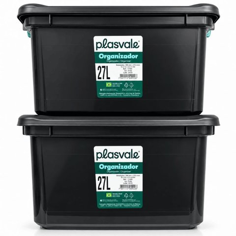 2 Caixa Organizadora Container Multiuso Plásvale 27LT Preto