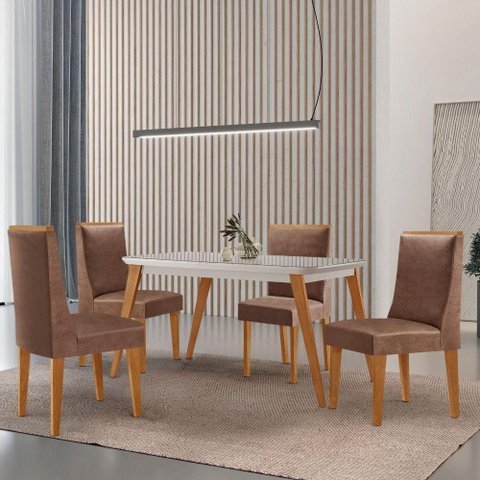 Mesa de Jantar Copper 120cm Tampo Mdf 4 Cadeiras Moderna Tork/off/naturale/serig. Off