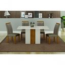 Ver imagem 2 de Conjunto de Mesa de Jantar Doha Off White e Freijó e 6 Cadeiras Juli Camurça