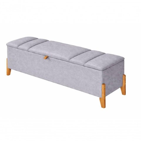 Recamier Calçadeira Baú Luxo 140cm Casal Suede MDF Prata do Lar