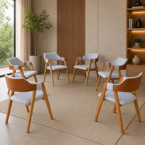 Kit 6 Poltronas Lux Jantar Design Atemporal Confortáveis & Ergônomicas em Linho