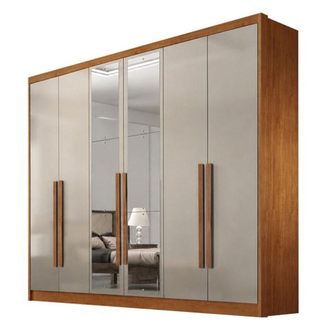 Guarda Roupa Casal Linea 6 Portas 6 Gavetas com Espelho Cinamomo Fendi - Novo Horizonte