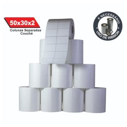 10 Rolos Etiquetas Couche 50x30mm 2 Col Adesiva 30m Branca - 3