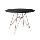 Ver imagem 4 de Mesa De Jantar Com 4 Cadeiras Brancas Tampo Redondo Preto 110Cm Com Base Em Ferro Cobre