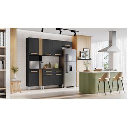 Cozinha Compacta 3 Peças sem Balcão 7 Portas 2 Gavetas Juma Preto e Atacama - 6