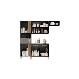 Cozinha Compacta 3 Peças sem Balcão 7 Portas 2 Gavetas Juma Preto e Atacama - 2