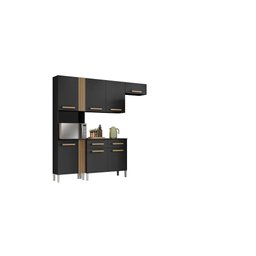 Cozinha Compacta 3 Peças sem Balcão 7 Portas 2 Gavetas Juma Preto e Atacama - 1