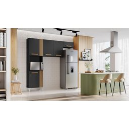 Cozinha Compacta 3 Peças sem Balcão 7 Portas 2 Gavetas Juma Preto e Atacama - 5