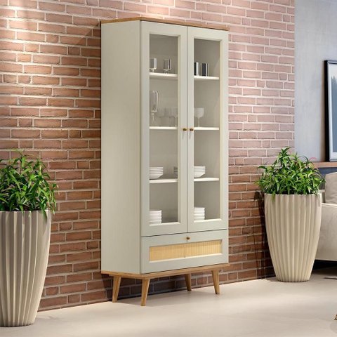 Cristaleira Unique 2 Portas 4 Prateleiras MDF Vidro Louro com Luna Casa Lar Shop