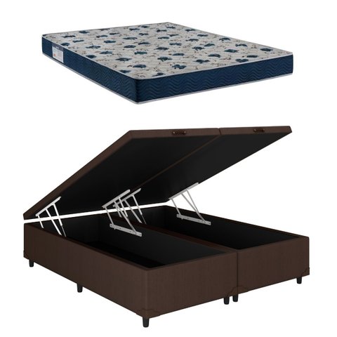 Cama Box Baú Casal Bipartido Colchão Iso 60 D28 138x188 Marrom - Ortobom