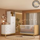Ver imagem 1 de Berço Mini Cama e Roupeiro com Cômoda Qencanto Slim Freijó Branco Acetinado Qmovi + Colchão Gazin