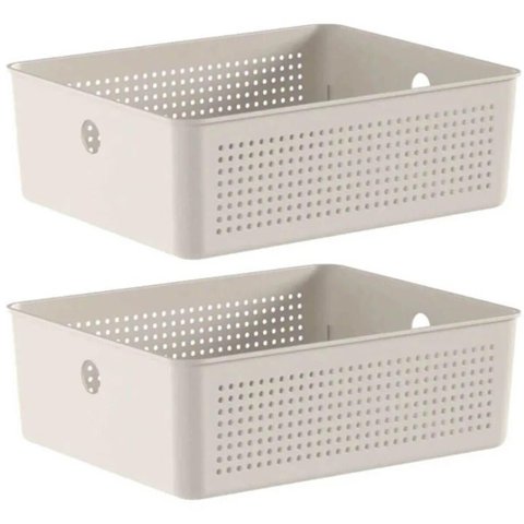 Kit 2 Cestos Organizadores Multiuso 12l Bege Flow 34x27x13cm ou Lavanderia Closet