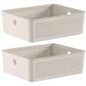 Kit 2 Cestos Organizadores Multiuso 12l Bege Flow 34x27x13cm ou Lavanderia Closet - 1