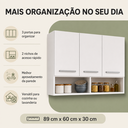 Ver imagem 2 de Armário Aéreo Multiuso Branco com 3 Portas e 2 Nichos para Cozinha Lavanderia e Área de Serviço