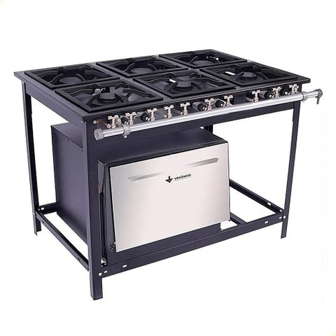 Fogão Industrial Venâncio Extra a Gás Glp 6 Bocas - 3 Simples 3 Duplas 30X30 com Forno e6 14804