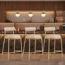 Ver imagem 1 de Banqueta Cozinha Alta com Encosto Kit 3 Industrial Champanhe Londres PU Facto D03 - D'Rossi