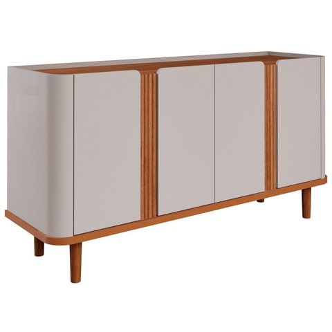 Buffet MDF 153,3cm Eva com Pés em Madeira Maciça Off White/Cinamomo