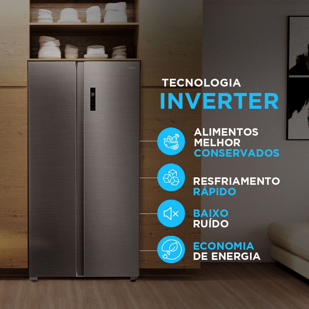 Geladeira Side By Side 511l Inverter Cor Inox Conectada Midea Md-rs710fgd462 -220v - 9