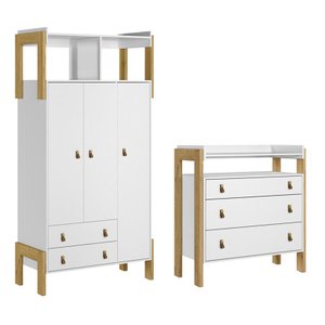 Jogo de Quarto Fantasia Guarda Roupa e Cômoda Branco - Qmovi