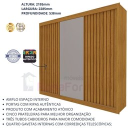 Guarda Roupa Casal Ripado Espelho Royale Naturale - Gelius - 3