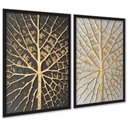 Ver imagem 1 de Kit 2 Quadros Árvores Raízes Preto Branco Dourado 45x34cm - com Vidro:moldura Branca