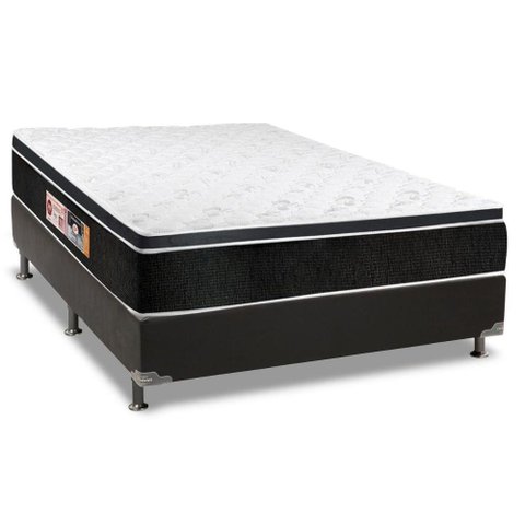 Cama Box Casal: Colchão Espuma D33 Castor Black e White + Base CRC Suede Black(138x188)