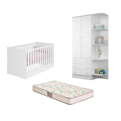 Berço Mini Cama Americano Doce Sonho com Colchão Gazin Guarda Roupa Infantil com Cantoneira Doce Son