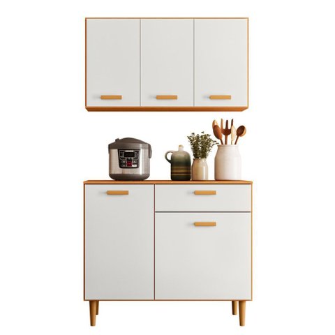 Cozinha Compacta Ester 5 Portas 1 Gaveta Freijó Off White Moderna Completa