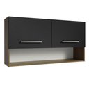Ver imagem 1 de Armário Aéreo Cozinha 105cm 2 Portas 1 Nicho Rustic/Preto Emilly Madesa