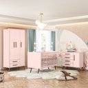 Ver imagem 1 de Quarto de Bebê Completo Qencanto Retrô Qmovi Rosa com Colchão Gazin