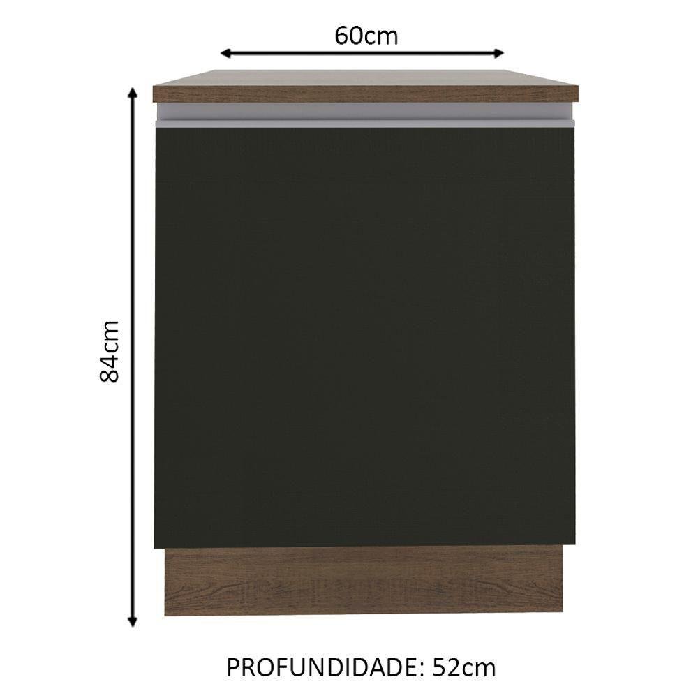 Balcão Armário de Cozinha 60 cm 1 Porta Rustic/Preto Glamy Madesa - 6