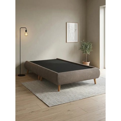 Base Cama Box Solteiro Dobrável Veludo Luxo Pés de Madeira Marrom