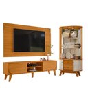 Ver imagem 1 de Rack Bancada e Painel para Tv Duna Cinamomo com Cristaleira Moss Cinamomo Off White - Madetec