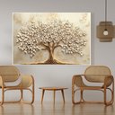 Ver imagem 1 de Quadro Decorativo Árvore da Vida Folhas Delicadas Flores Brancas Sala Quarto Casa Escritório