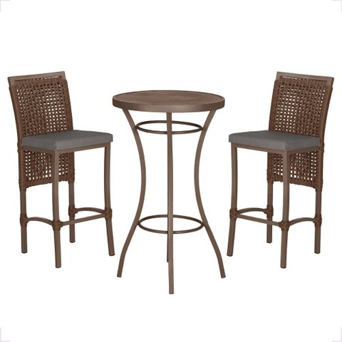 Mesa Bistro e 2 Banquetas Roma Marrom Corda Náutica 11 Trama Original