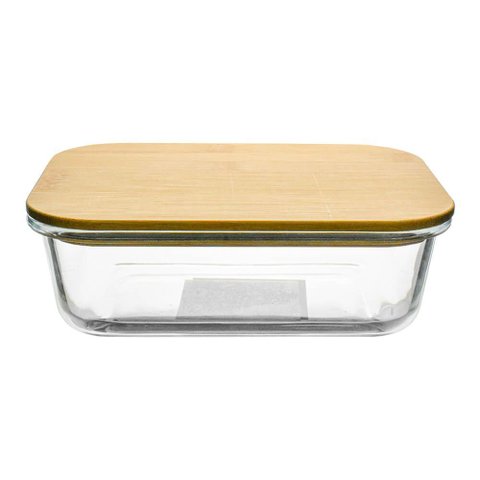 Pote Hermético em Vidro Retangular Tampa em Bambu 1040ml - Vista Home