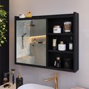 Ver imagem 1 de Espelheira de Banheiro Armário Suspenso 1 Porta com Prateleira Organizador Luxo - Preto
