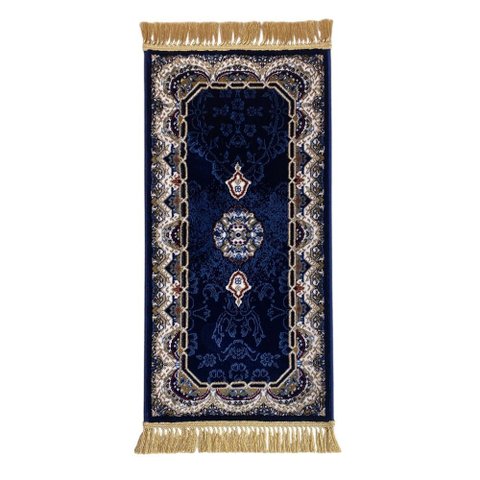 Tapete Persa Royal Azul Marinho 50x100cm Fio Acetinado - Decoração para Quarto e Sala