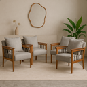 Ver imagem 1 de Kit 4 Poltrona Sala Decorativa Ayla Estofada Boucle Cinza Base Madeira Castanho - Arkell