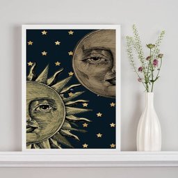 Quadro Decorativo Mistico Sol e Lua - Metades 24x18cm:moldura Preta - 2