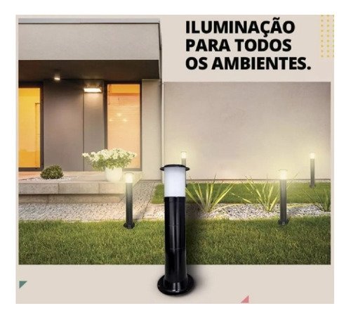 Poste Balizador Luminária Casa Sítio Jardim 35cm Preto Kit 5 - 3