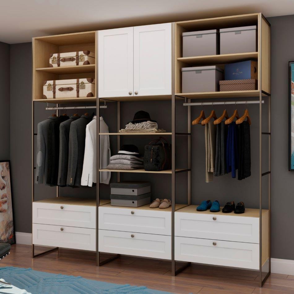 Closet Casal 2 Portas 6 Gavetas Mdf Savana Branco Fosco