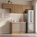 Ver imagem 1 de Cozinha Compacta Modulada 4 Peças com Balcão para Pia sem Tampo 260 x 222cm Botanic Nogueira/Fendi Cinza