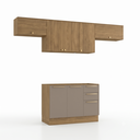 Ver imagem 2 de Cozinha Compacta Modulada 4 Peças com Balcão para Pia sem Tampo 260 x 222cm Botanic Nogueira/Fendi Cinza